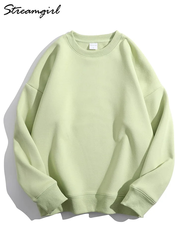 Soft Fleece Sweatshirt Women Sport Winter Clothes Warm Blue Round Neck Loose Pullovers Oversized Women Velvet Sweatshirt Black