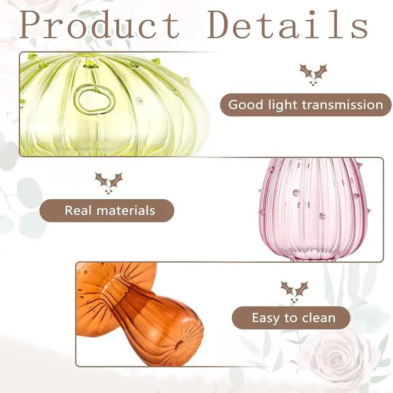 New Mushroom Glass Vase Creative Plant Hydroponic Vase Home Transparent Aromatherapy Bottle Small Vase Table Flower Decorations