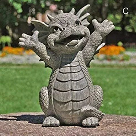 Garden Statue Dragon Meditation Statue Led Lighting Resin Ornament Dinosaur Shape Sculpture Outdoor Yard Decoration Home Decor