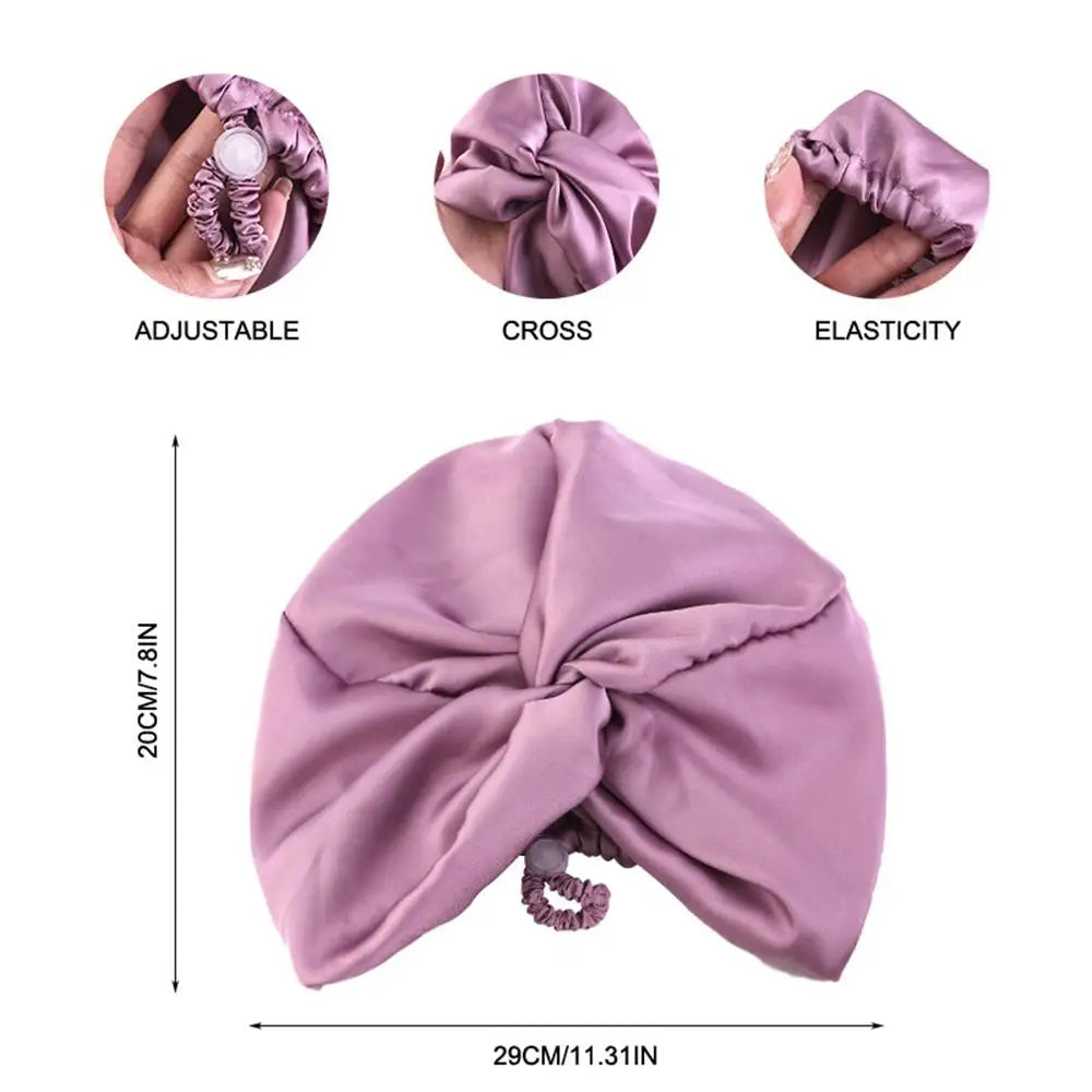 Bonnet Solid Color Silk Turban Hat For Women Soft Sleeping Night Cap Satin Hair Care Wrap Beanie Headscarf Adjust Twist Headwear