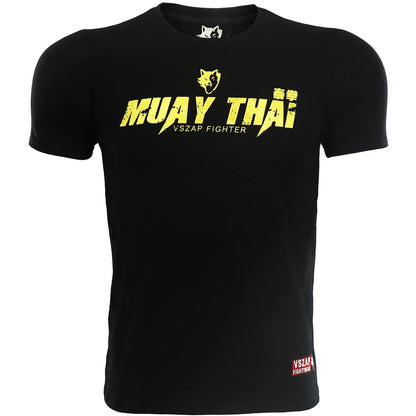 Vszap Muay Thai Comprehensive Fighting Boxing Golden Fitness T-shirt Men's Top Sports Casual Pure Cotton Stretch MMA Fight