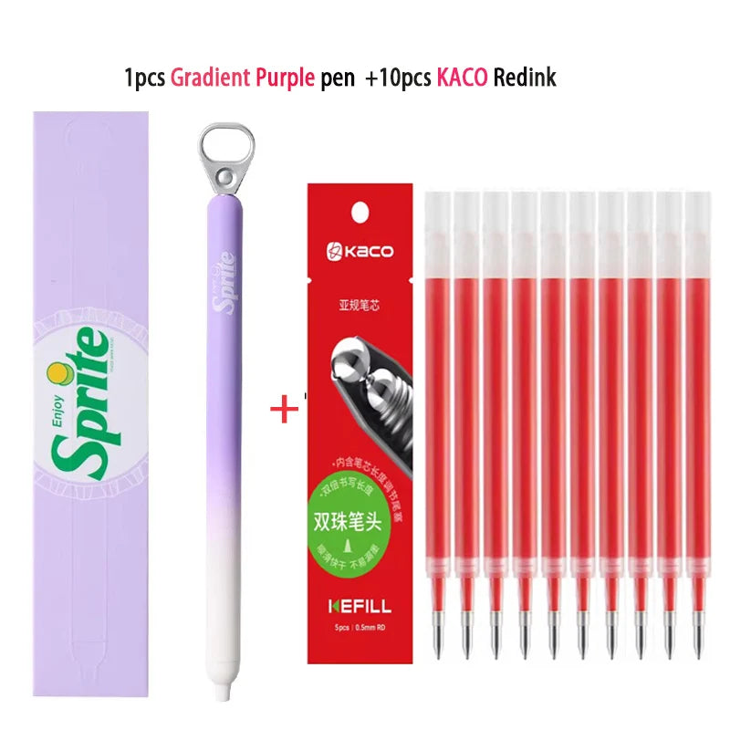 New KACO x Sprite Limited Edition Gel Pen,Dual Ball Pen Quick Drying Stylo 0.5mm Click Smooth Writing For School&Journaling