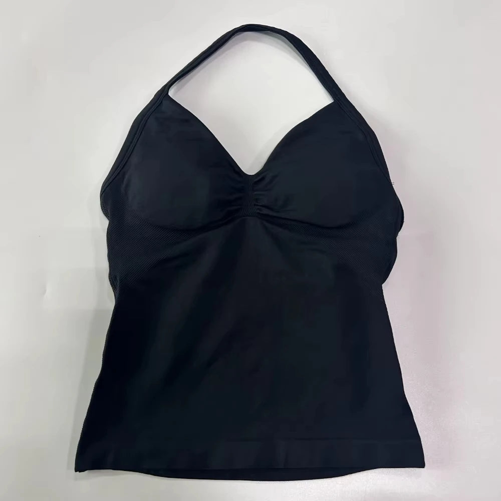 2Pcs Gym Set Women Backless Tank Tops High Waist Scrunch Seamless Shorts Gym Suit Fitness Clothes Activewear Workout Set