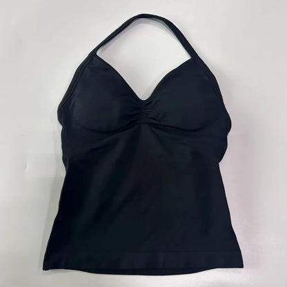 2Pcs Gym Set Women Backless Tank Tops High Waist Scrunch Seamless Shorts Gym Suit Fitness Clothes Activewear Workout Set