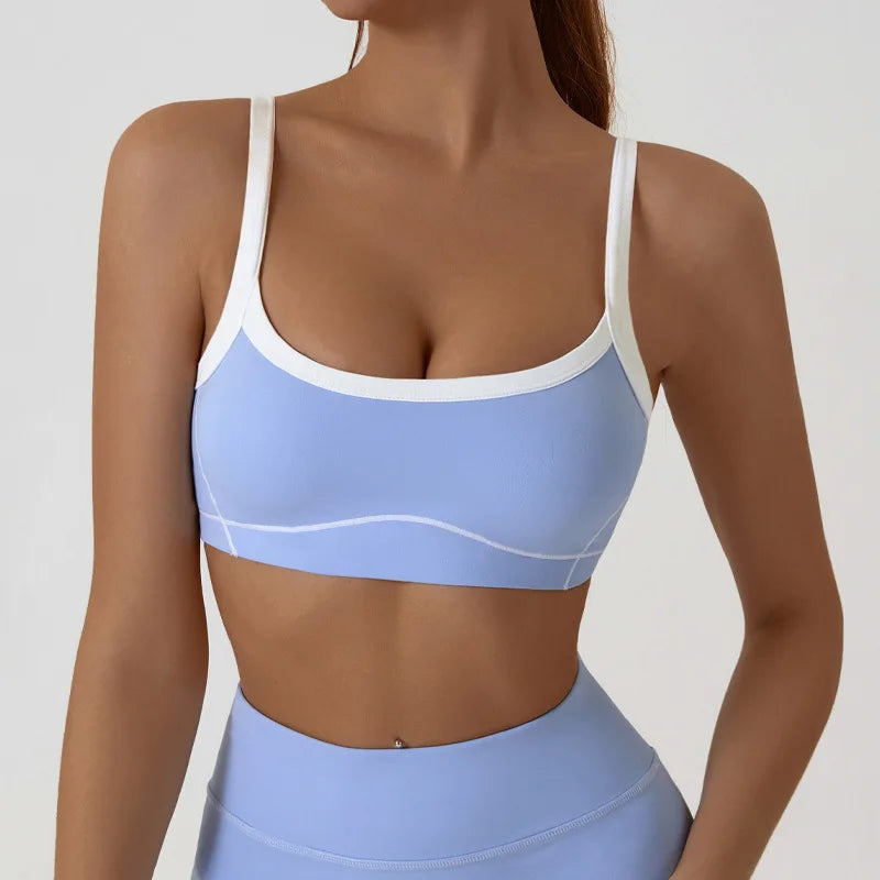Nude High-elasticity Yoga Suit Contrasting Color Bra Halter Top Hip-lifting Fitness Line Shorts Pilates Sports Set