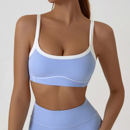 Nude High-elasticity Yoga Suit Contrasting Color Bra Halter Top Hip-lifting Fitness Line Shorts Pilates Sports Set