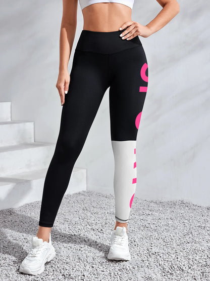 Women's SPORT Letter Print Yoga Pants High-Waisted Workout Leggings for Gym, Running & Outdoor Sports