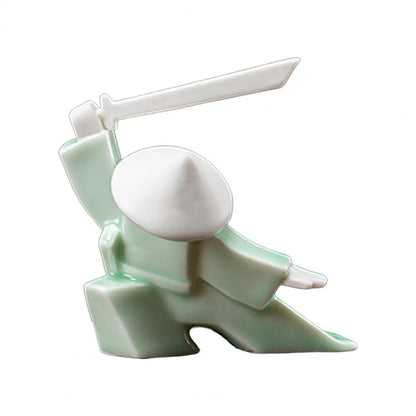 Incense Stick Burner Unique Delicate White Porcelain- Chinese Ceramic Samurai Censer Holder Home Decor Kung Fu Ceramic Sculpture