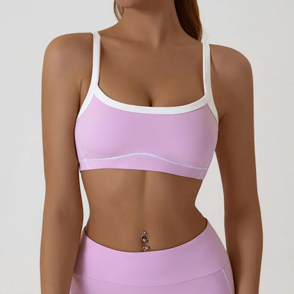 Nude High-elasticity Yoga Suit Contrasting Color Bra Halter Top Hip-lifting Fitness Line Shorts Pilates Sports Set