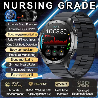 2025 New Nursing Grade Smart Watch ECG+PPG Blood Lipid Blood pressure Uric Acid HD Bluetooth Call Clock Health Smart Watch Men