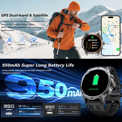1.75-inch Built-in GPS Professional Outdoor SmartWatch New 50 Meter Waterproof dive Flashlight Bluetooth Call Smart Watches men