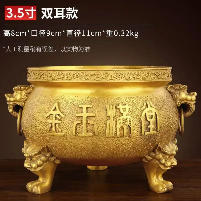 Pure Copper Classical Incense Burner Buddha Worship Fengshui Censer God of Wealth Attraction Ornament for Home Decor