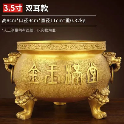 Pure Copper Classical Incense Burner Buddha Worship Fengshui Censer God of Wealth Attraction Ornament for Home Decor