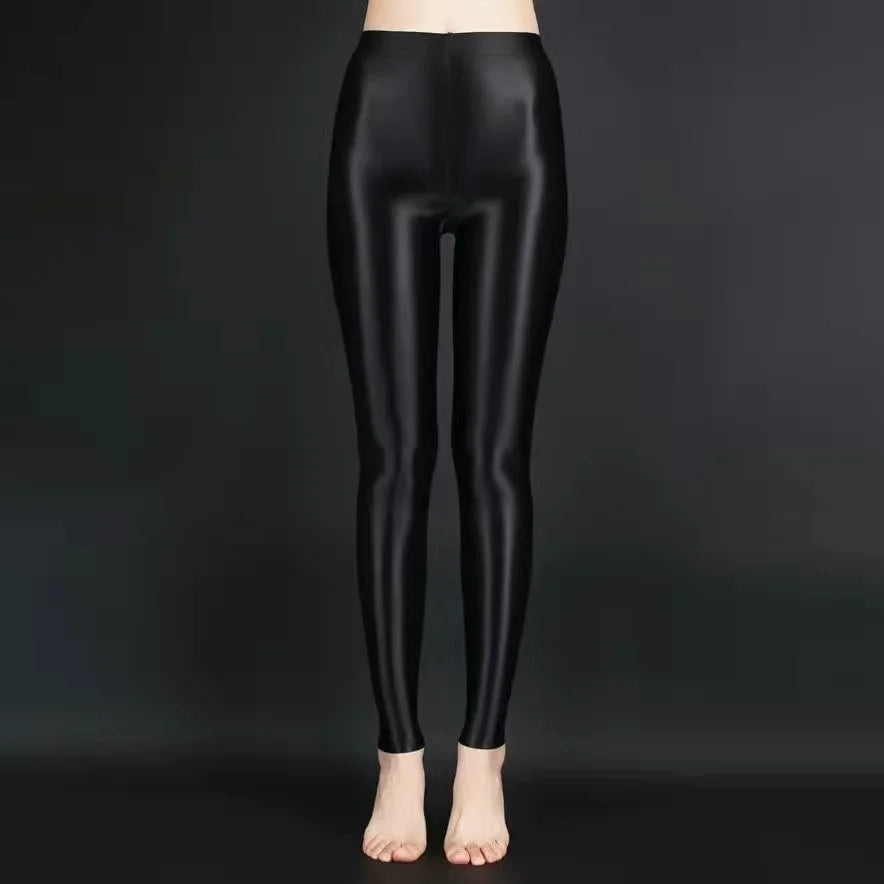 2020 Sexy Satin Glossy Leggings Trousers Glitter Stockings Shiny Japanese Ankle-Length Pants High Waist Tights Women Yoga Pants