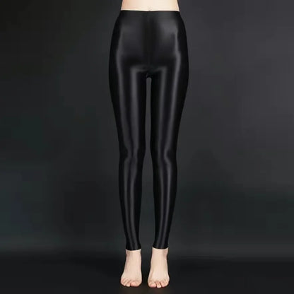 2020 Sexy Satin Glossy Leggings Trousers Glitter Stockings Shiny Japanese Ankle-Length Pants High Waist Tights Women Yoga Pants