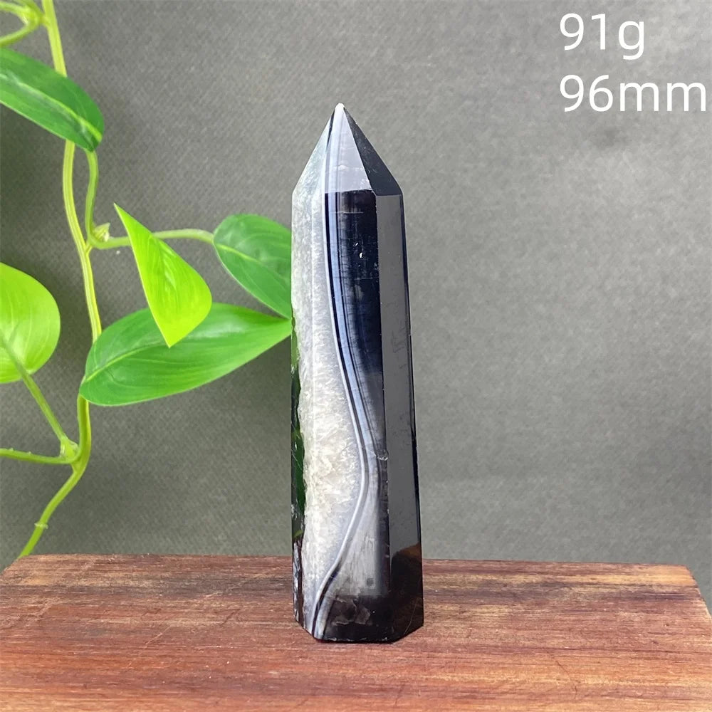 Black Agate Crystal Tower Natural Gem Obelisk Exquisite Home Decoration Ornament Rare Material for Relaxation And Energy