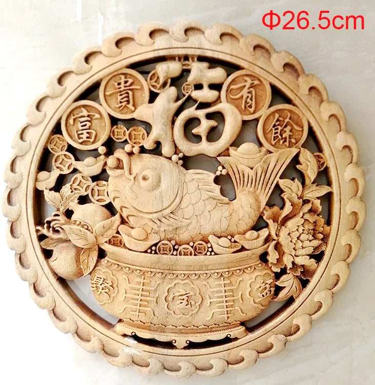 1PC Traditional Chinese Woodcarving Wall Hanging Camphor Wood 3d Exquisite Dragon Phoenix Flower Carving Craft Home Decoration