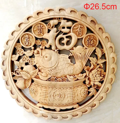 1PC Traditional Chinese Woodcarving Wall Hanging Camphor Wood 3d Exquisite Dragon Phoenix Flower Carving Craft Home Decoration