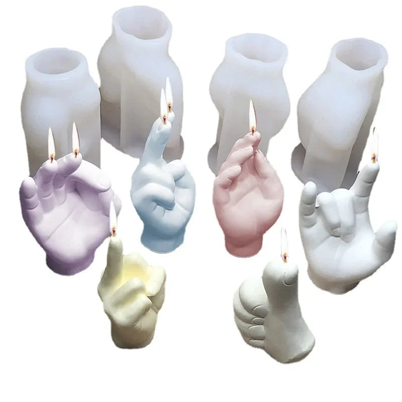Gesture Candle Mold Diy Aromatherapy Plaster Thumbs Up Victory Bier Middle Finger Cake Silicone Mould Epoxy Candle Making Molds