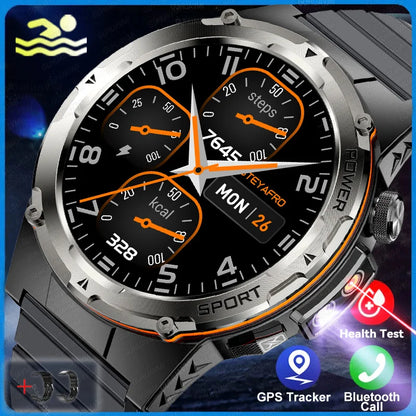 2024 New Military Smartwatch IP68 Waterproof outdoor Sports Fitness tracker health monitor BT call 365nm UV+ infrared