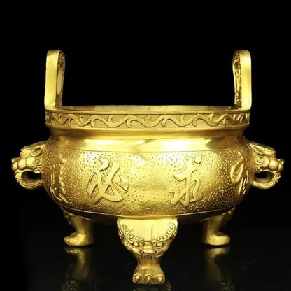 Pure Copper Classical Incense Burner Buddha Worship Fengshui Censer God of Wealth Attraction Ornament for Home Decor