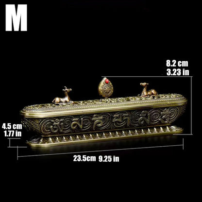 Sanskrit Incense Stick Burner Alloy Buddhist Tibetan Indoor Golden Meditation Engraving Temples Smoke Supply Furnace Ornaments