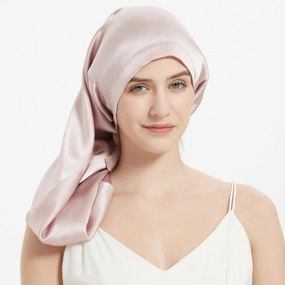 100% Mulberry Silk Sleeping Cap Long Hair Night Silk Sleep Bonnet Cover for Women for Hair Care 60*33CM