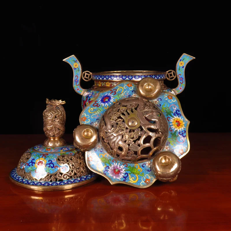 Incense burner household indoor living room copper body filigree enamel color pure copper incense burner accessories