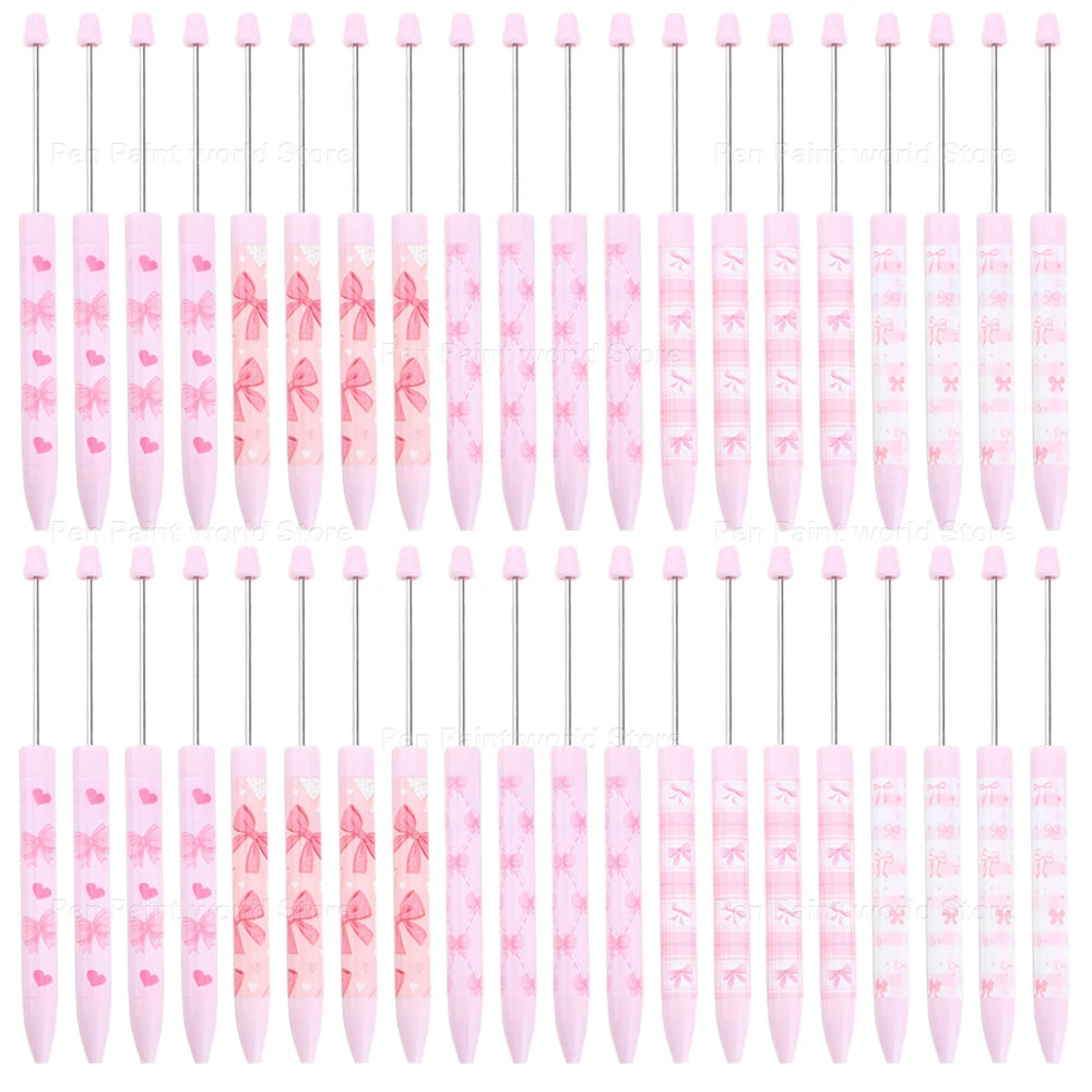40Pcs Bowknot Pink Color Scheme | DIY Bead Ballpoint Pen for Crafting, Journaling & Party Favors
