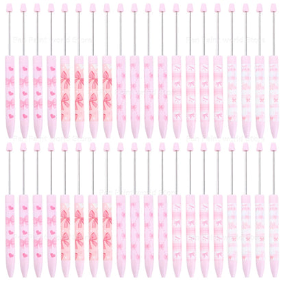 40Pcs Bowknot Pink Color Scheme | DIY Bead Ballpoint Pen for Crafting, Journaling & Party Favors