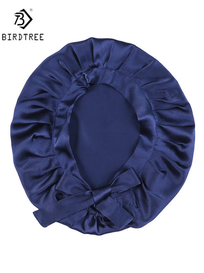 BirdTree 100% Real Silk Sleep Cap for Women, Hair Care Natural 19 Momme Silk Postpartum Hat, Night Bonnet with Tie T32101X