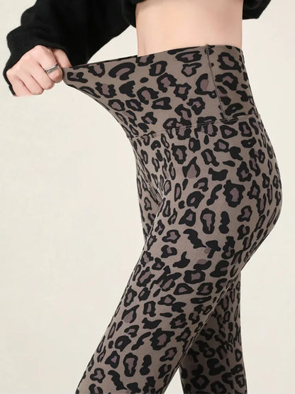 Autumn Winter Thin Velvet Fashion Leopard Sharkskin Leggings Women High Waisted Sexy Slim Tight Warm Leggings Yoga Pants