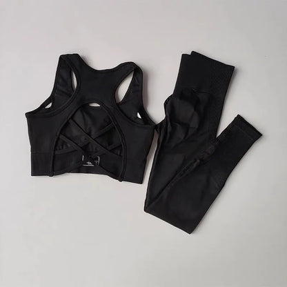 Women's yoga exercise set, cross belt backless sports bra paired with hip lifting and high waist yoga fitness pants