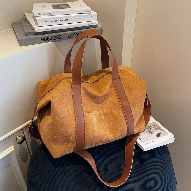 New handbag for womoen big totes Faux suede female Shoulder Crossbody Bags Large Capacity Travel Fitness bag brown bolsa
