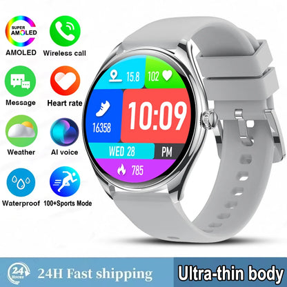New Ultra Thin SmartWatch Men AMOLED 3D Screen Always Show Time Sports Fitness Waterproof Heart Rate Bluetooth Call Smartwatches