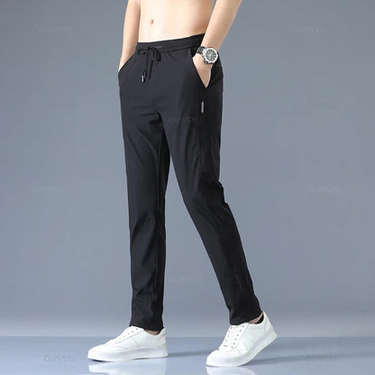 OUSSYU Brand New Spring Summer Men's Casual Pants Slim Pant Straight Thin Trousers Male Fashion Stretch Khaki Jogging 28-38