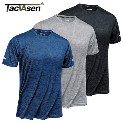 TACVASEN 3 Packs Quick Dry Summer T-shirts Reflective Stripe Men Running Fitness Tops Gym Training Shirt Breathable Sportswear