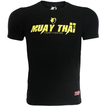 Vszap Muay Thai Comprehensive Fighting Boxing Golden Fitness T-shirt Men's Top Sports Casual Pure Cotton Stretch MMA Fight