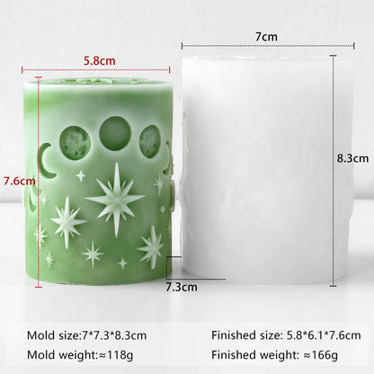 Star and Moon Pillar Candle Mold Celestial Cylinder Silicone Mold DIY Aromatherapy Wax Craft Home Decor Night Sky Theme