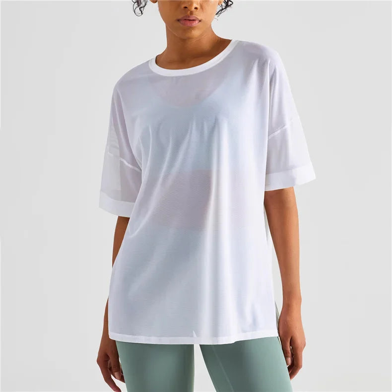 Yoga Sport Shirt Quick Drying Yoga Blouse Fitness Mesh Stitched Casual Sports Top Summer Short Sleeve Sport T-Shirt For Women