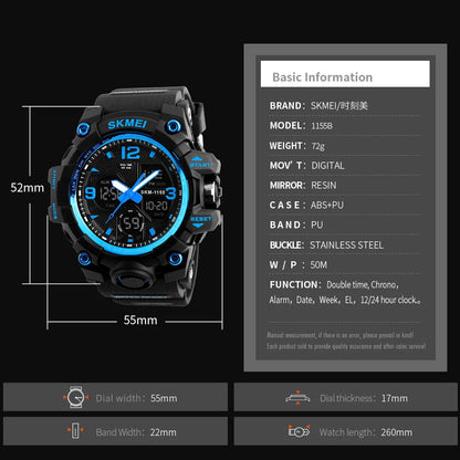 SKMEI 1155 Digital Military Watch for Men Sports Waterproof Large Mens Electronic Wristwatches Shockproof LED Display Clock 1637