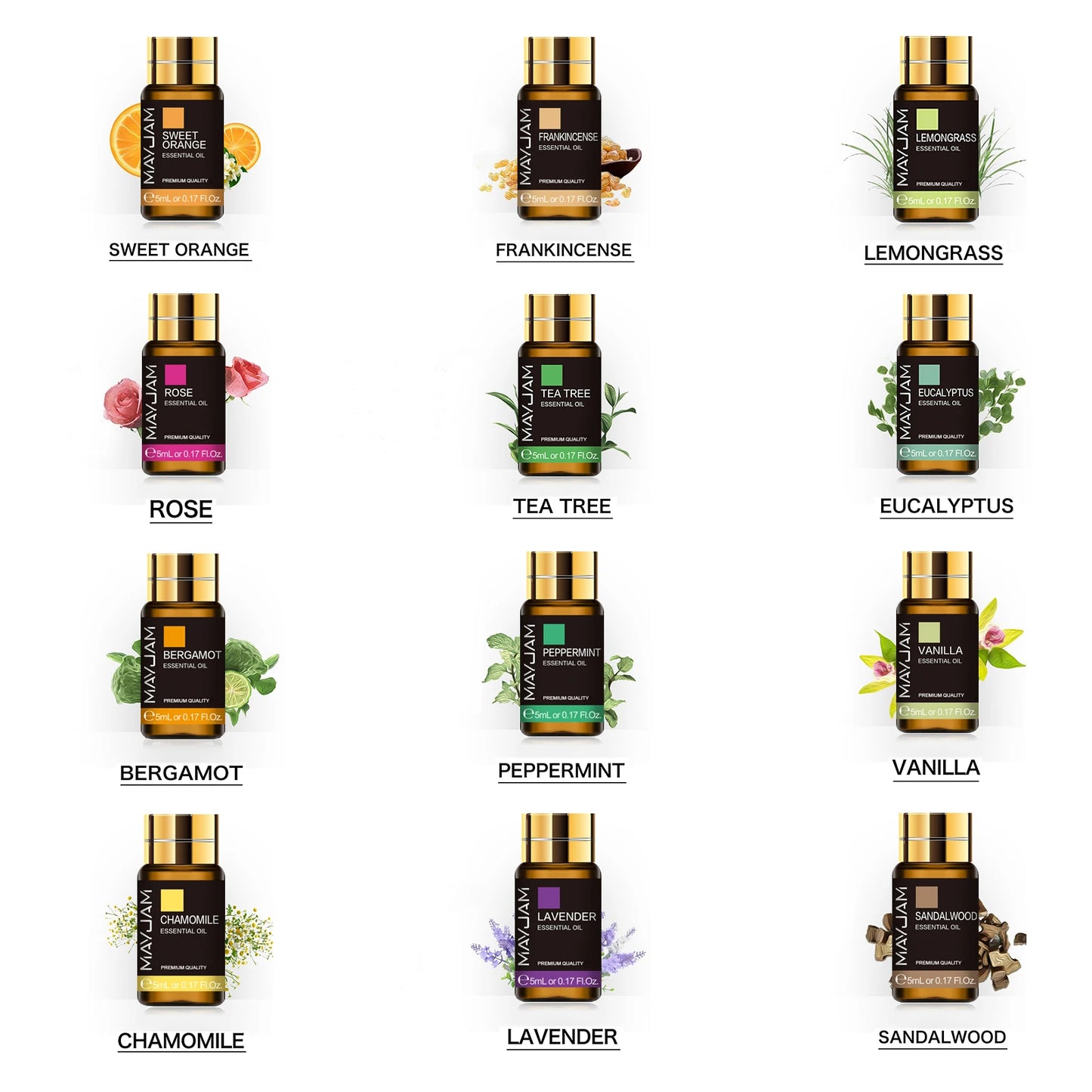 MAYJAM 20 Bottles Essential Oils Set for Humidifier Aroma Diffuser Lavender Jasmine Eucalyptus Vanilla Sandalwood Fragrance