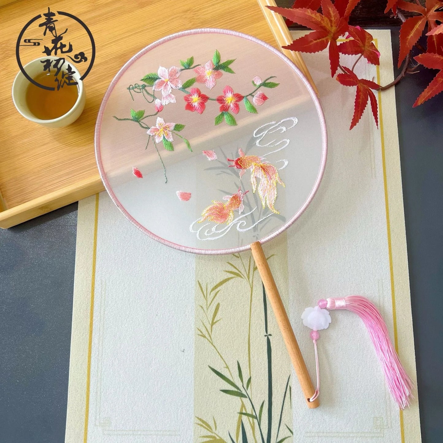 Traditional Chinese Dragon Embroidery Fan Exquisite Double-Sided Hand Fan with Tassel Ethnic Style Summer Cooling Accessories