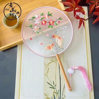 Traditional Chinese Dragon Embroidery Fan Exquisite Double-Sided Hand Fan with Tassel Ethnic Style Summer Cooling Accessories