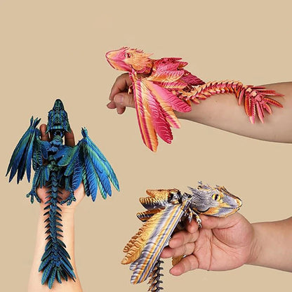 3D Printed Feather Dragon With Bird Wings Creative Flying Dragon Figurine Decorative Toy For Home Office Desktop Decoration Gift