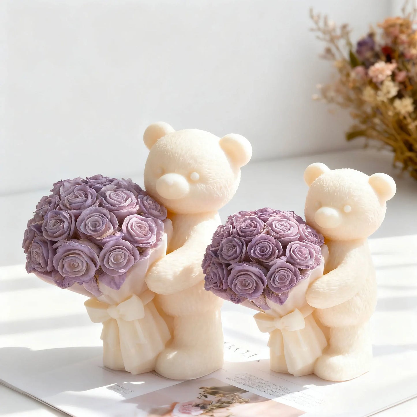 Valentine Bear Candle Mold Holding Rose Silicone Mold Romantic Gift DIY Aromatherapy Wax Plaster Resin Craft Home Decor
