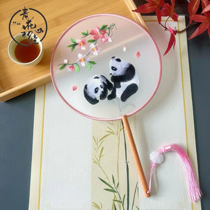 Traditional Chinese Dragon Embroidery Fan Exquisite Double-Sided Hand Fan with Tassel Ethnic Style Summer Cooling Accessories
