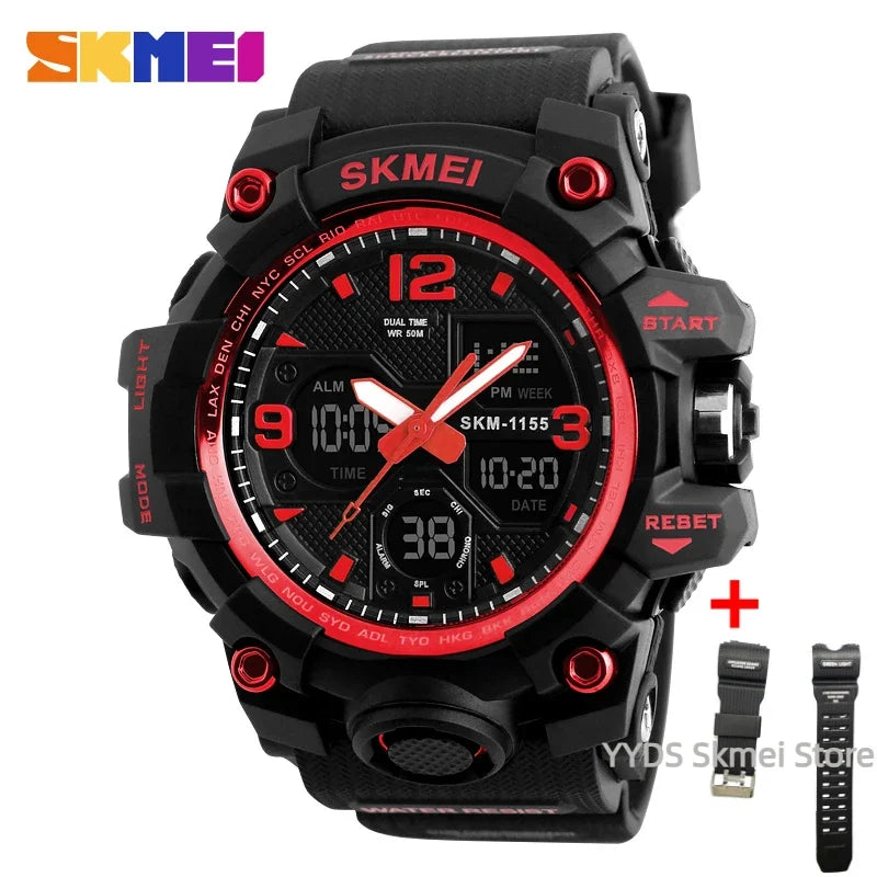 SKMEI 1155 Digital Military Watch for Men Sports Waterproof Large Mens Electronic Wristwatches Shockproof LED Display Clock 1637