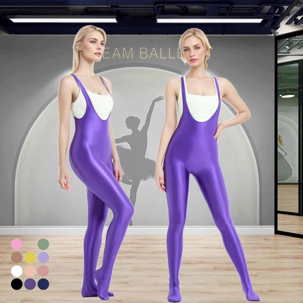 MJINM Glossy Silky Smooth High Stretch Bodybuilding Yoga Sports Tight Leggings Strap Jumpsuit Bodysuit Catsuit Overalls Playsuit