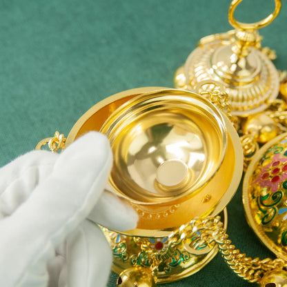 HTISOK Orthodox Incense Burner Gold Plated Censer with Enamel Home Hanging Incense Charcoal Burner Church Sacrificial Supplies